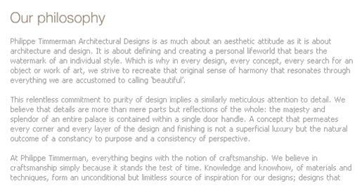 Philosophy statement of the architecture firm Philiippe Timmerman