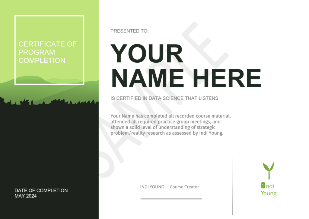 Sample certificate with "YOUR NAME HERE"